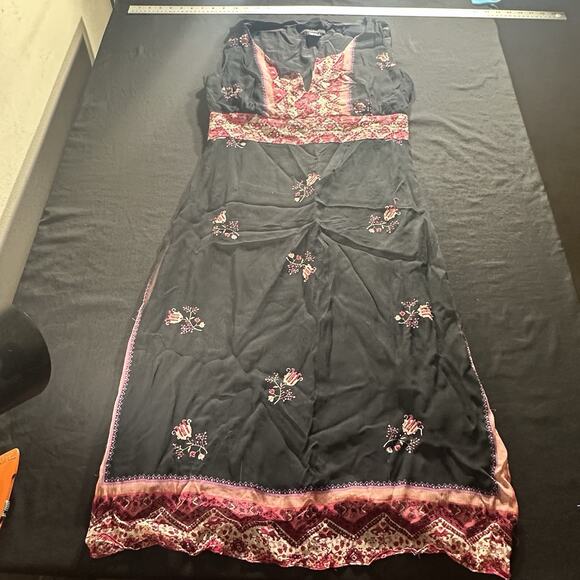 VINTAGE ECI New York Silk A-Line Dress Women Size 8 Beaded Sheer - Picture 1 of 6